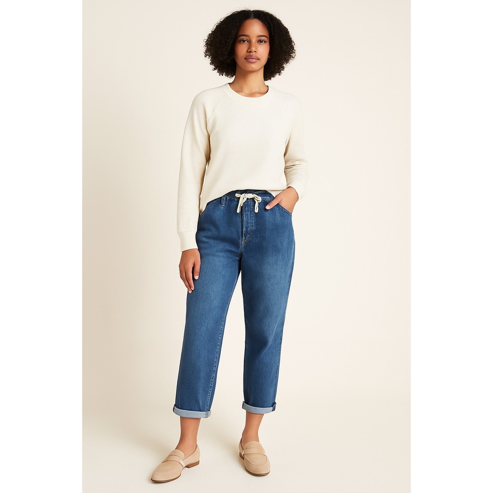 Pilcro Barrel Jeans Womens 34 Blue High Rise Cropped Seamed Tapered Leg
